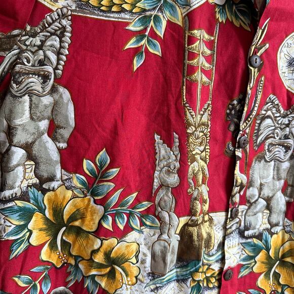 Hilo Hattie Tiki Idols Hibiscus Tropical Hawaiian Button Up Shirt Red M - Picture 5 of 9
